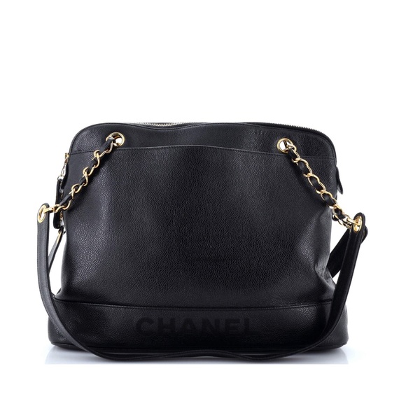 Chanel Black Pebbled Leather Shoulder Tote Bag with Gold Hardware - Picture 1 of 7